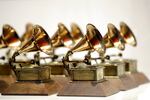Rows of Grammy Awards are displayed at the Grammy Museum Experience at Prudential Center.