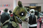 Kevin Free, in a handbuilt costume, dresses as an evil rabbit called Springtrap from the cult game Five Nights at Freddie’s 3. 
