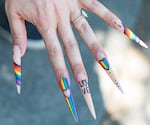 An attendee of the Portland Pride parade decorated their nails for the event. 