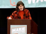 Marie Glusenkamp Perez speaks to supporters at her election night party held at the Hilton in Vancouver, Wash., Nov. 5, 2024.