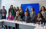 Mental health and addiction recovery have been a focus for Gov. Tina Kotek, shown here (seated, second from left) with participants in a roundtable on youth mental health on Monday, Feb. 27, 2023, in Portland, Oregon. 