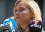 In this Aug. 27, 2019, photo, Virginia Roberts Giuffre, who says she was trafficked by sex offender Jeffrey Epstein, holds a news conference outside a Manhattan court where sexual assault claimants invited by a judge addressed a hearing following Epstein's jailhouse death in New York.