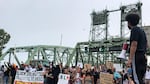 Protestors stand on the north end of the Interstate 5 bridge on June 19, 2020. Southwest Washington has a very recent history with police violence, which civil rights organizations continue to question.