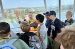 Campers crowd into the West Tower of the Morrison Bridge during a tour of Multnomah County's bridges on Aug. 4, 2025.