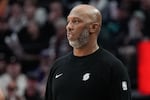 Portland Trail Blazers head coach Chauncey Billups watches from the sideline during the second half of an NBA basketball game against the Minnesota Timberwolves on Wednesday, Oct. 22, 2025, in Portland, Ore.