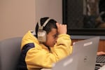 Samuel Figueroa, 10, designs a slingshot at the Multnomah County Library's Rockwood branch.