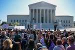 "The People vs the Poison" protesters gather at the U.S. Supreme Court on April 27, 2026 ahead of arguments in the case.