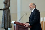 Secretary of Commerce Howard Lutnick delivers remarks at the U.S. Capitol on April 23, 2025 in Washington, D.C.