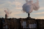 FILE - Steam is seen at the Longview Westrock mill, which makes cardboard materials including container board and corrugated containers, March 14, 2024, in Longview, Wash.