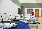 Cots and supplies in a Red Cross shelter for Burdoin wildfire victims located in the Grace Baptist Church in White Salmon, Wash., July 24, 2025.