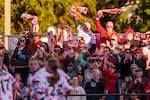 FILE - In this undated provided photo, fans cheer for the Portland Cherry Bombs FC, a new pre-professional women’s soccer team in the USL W League. The team plays home games in Lents Park.