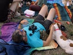 Crowds begin to gather at Chapman Elementary in Northwest Portland to watch thousands of Vaux’s Swifts gather overhead as they prepare to roost for the night in Portland, Oregon.