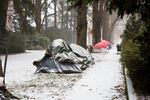 Tents gather snow during a winter storm on Saturday, Jan. 7, 2017. Of five occupants interviewed, none knew the location of warming shelters, and only one expressed interest in going.
