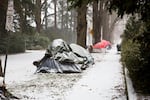 Tents gather snow during a winter storm on Saturday, Jan. 7, 2017. Of five occupants interviewed, none knew the location of warming shelters, and only one expressed interest in going.