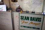 Sean Davis at the American Legion post, which also serves as his campaign headquarters. Davis maintains a vision of how Portland was when crafting a plan for its future.