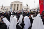 Demonstrators participate in the March For Life anti abortion rally in front of the US Supreme Court in Washington, DC on January 19, 2024.