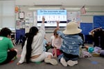 Students sit on the floor at the start of the day's lesson at Metzger Elementary School in Tigard on Aug. 7, 2025. The students shared how they were feeling, and why, to set the tone for the morning.