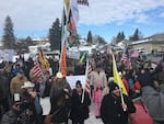 Protesters in Burns, Oregon march toward the home of Dwight Hammond, a local rancher convicted of arson on federal land. The Jan. 2 protest was peaceful, but ended with a group of militiamen occupying the Malheur National Wildlife Refuge.