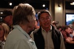 FILE - Phil Chang attends the Deschutes Democrats election returns watch party at the Unofficial Logging Co. in Bend, Ore., on May 21, 2024. Chang won his race, securing his seat as a Deschutes County Commissioner for another term. 