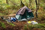 A homeless camp tent in Jackson County, Ore.