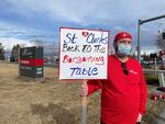 X-ray technician Chriss Curry pickets at St. Charles Medical Center in Bend on Feb. 1, 2021. 