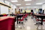 A Louisville, Ky., classroom sits empty in January 2022, during a COVID surge driven by the omicron variant. Students lost the routine of going to school during the pandemic, and now many are struggling to get back in the habit.