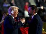 Former President Donald Trump, left, and Senator J.D. Vance, a Republican from Ohio and Republican vice-presidential nominee, during the final night of the Republican National Convention in Milwaukee.