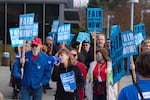PCCFCE represents more than 650 workers at PCC's four campuses. Union workers rallied at the Rock Creek Campus in Northwest Portland on February 13, 2024.