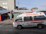 An ambulance is seen on the beach following an attack in Mogadishu, Somalia, on Saturday.