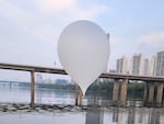 This photo provided by South Korea's Joint Chiefs of Staff and released by South Korea Defense Ministry, shows a balloon presumably sent by North Korea, on the Han River in Seoul, South Korea, Sunday, June 9, 2024. North Korea flew hundreds of trash-carrying balloons to South Korea again in its third such campaign since late May, the South’s military said, just days after South Korean activists floated their own balloons to scatter propaganda leaflets in the North. (South Korea Joint Chiefs of Staff via AP)