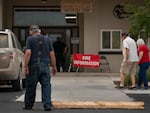 Community members attend a fire information meeting in Fossil, Ore., on Tuesday evening, July 21, 2026.