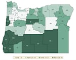 This graphic shows Oregon counties ranked by how long people live on average and their quality of life. The data was compiled by the Robert Wood Johnson Foundation and the University of Wisconsin.