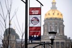 A caucus sign near the Iowa State Capitol in Des Moines, Iowa on Jan. 8.