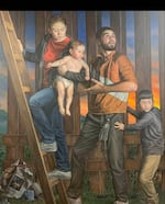 The painting by Rigoberto A. González, Refugees Crossing the Border Wall into South Texas, was described in the White House letter as "commemorating the act of illegally crossing." It was a competition finalist at The National Portrait Gallery in 2022.