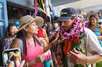 Christina Denton speaks with Oliver Widger, 29-year-old Oregon man who sailed from Oregon to Hawaii, on Saturday, May 24, 2025 in Waikiki, Hawaii.