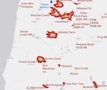 A map compiled by the Northwest Interagency Coordination Center shows 2020 wildfire areas in Oregon. An ongoing lawsuit against PacifiCorp focuses on the Echo Mountain Complex, Beachie Creek, South Obenchain and Two Four Two fires.