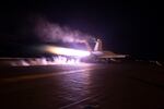 This image provided by the U.S. Navy shows an aircraft launching from USS Dwight D. Eisenhower in the Red Sea last month. The U.S. and Britain struck more than a dozen Houthi targets in Yemen on Saturday, military officials said.