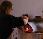 Artist Robert Anders ladles liquid wax over a clay form to create a wax positive. "I’ve always wanted to do this with chocolate, and make some kind of crazy chocolate bowl."
- Robert Anders
