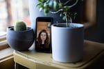 Practicing social distancing, Suzette Smith sits for a portrait on FaceTime on Sunday, March 15, 2020, in Portland, Ore. 