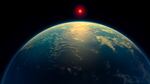 This artist's impression depicts what a water world with a hydrogen atmosphere, such as planet K2-18b, might look like.