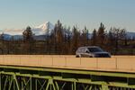 A car crosses the Mill Creek Bridge on the Warm Springs Indian Reservation in Central Oregon.