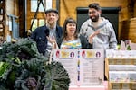 Lane Selman stands between Brian Campbell of Uprising Seeds, left, and Andrea Ghedina of Smarties.bio, right, at the Sagra del Radicchio Oct. 28, 2022. The trio created the Gusto Italiano Project to bring exceptional quality radicchio seeds to the U.S. market.
