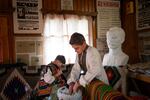 Vasyl Zhykaliak, 15, and his 11-year-old brother Dmytro prepare to rehearse a play at Hutsul Theater.