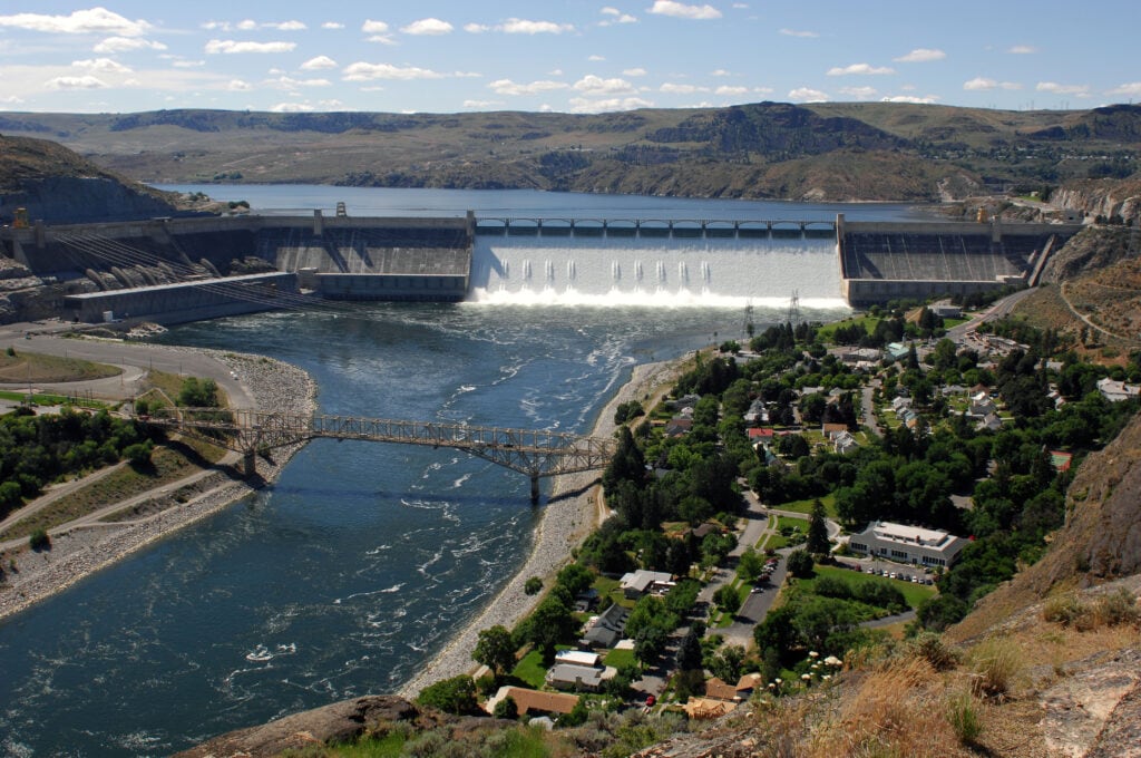 Construction of the Grand Coulee Dam in Washington began in 1933 and was completed in 1942. It is the largest hydropower producer in the U.S. and also part of the federal Columbia River Power System.