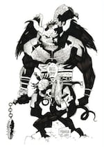     
The first sketch of Hellboy in 1991. It’s the early inception of the character created two years before it first appeared in a comic. 