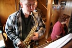 Christian Boyd plays the saxophone, accompanied by music teacher Debby Peckham in Burns, Ore., on April 14, 2019.