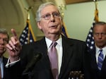 U.S. Senate Minority Leader Sen. Mitch McConnell, R-Ky., speaks to members of the press after a weekly Senate Republican policy luncheon at the U.S. Capitol on May 10, 2022, in Washington, D.C.