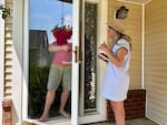 Sarah Trone Garriott canvases for votes in Iowa. She is one of several ordained clergy members running for Congress as a Democrat this year.