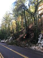 Melting ice and heavy rain is the likely cause of a landslide on Portland's West Burnside St. Debris closed traffic in both directions, January 18 2016. 