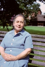 This undated photograph shows Opal Whiteley at the Napsbury Hospital outside of London.